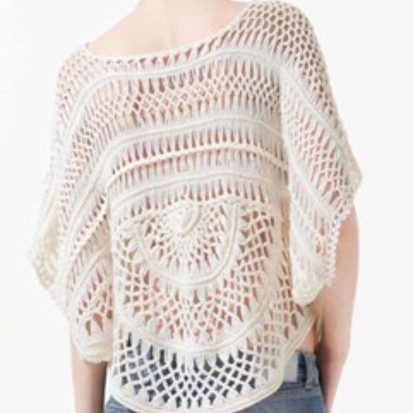 Buffalo lace crochet knit womens top cropped poncho boho color vanilla sz Large - Picture 1 of 16